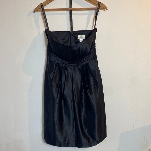 Bill Levkoff Sz 8 Black Satin Sleeveless Mini Dress Cocktail Party Formal - Picture 2 of 7